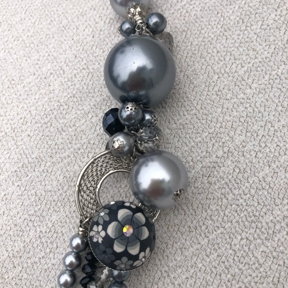Chico's Silver Floral Multi-Strand Bead Necklace